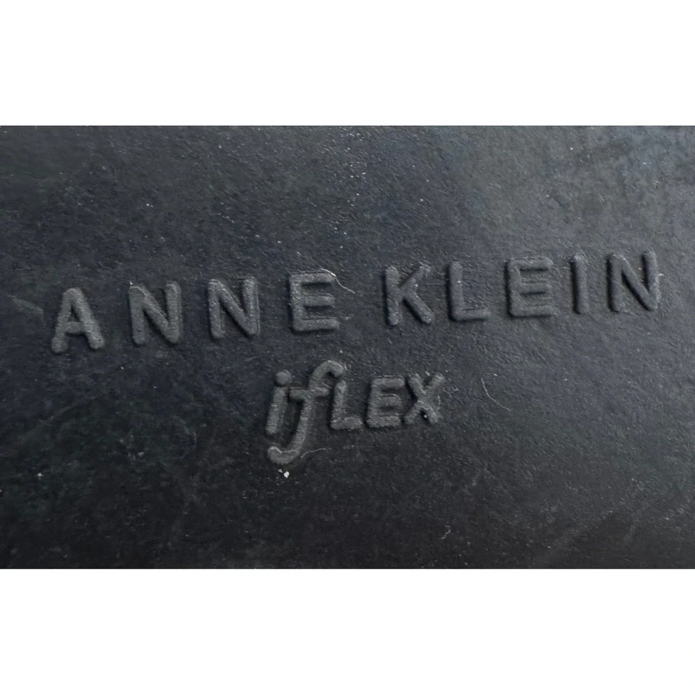 Anne‎ Klein Aktrisa Black Leather Gold Studded Wedge Sandals Sz 8M